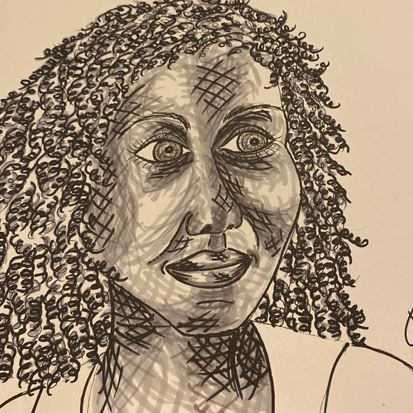 Unframed Original Art Drawing Portrait Grey & Black Portraiture of a Young Girl - Picture 3 of 3